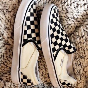 Black and white checkered slip on vans
